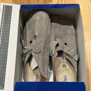 Birkenstock Taupe Suede Clogs